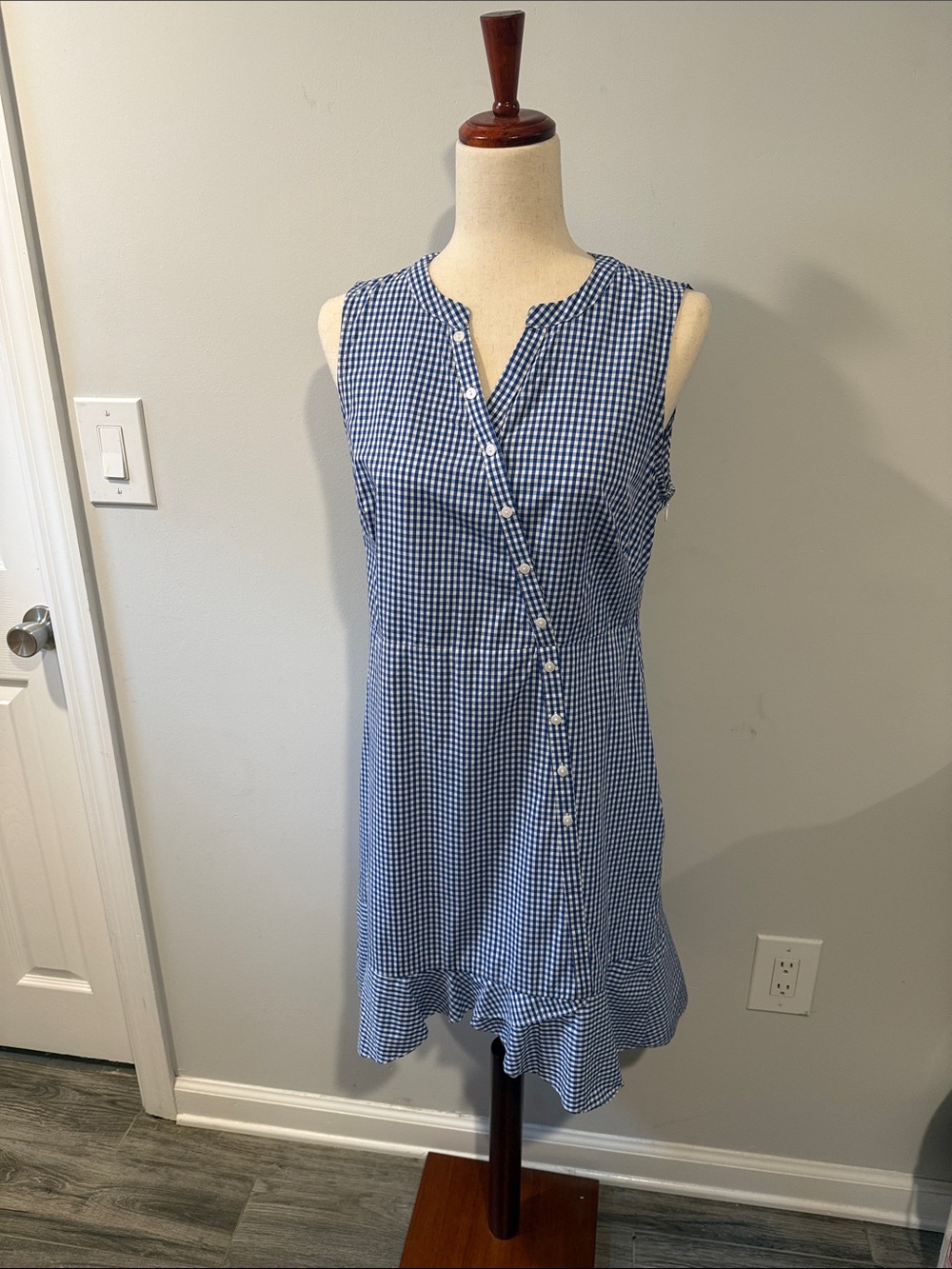 The Limited Blue Gingham High-Low Button Dress